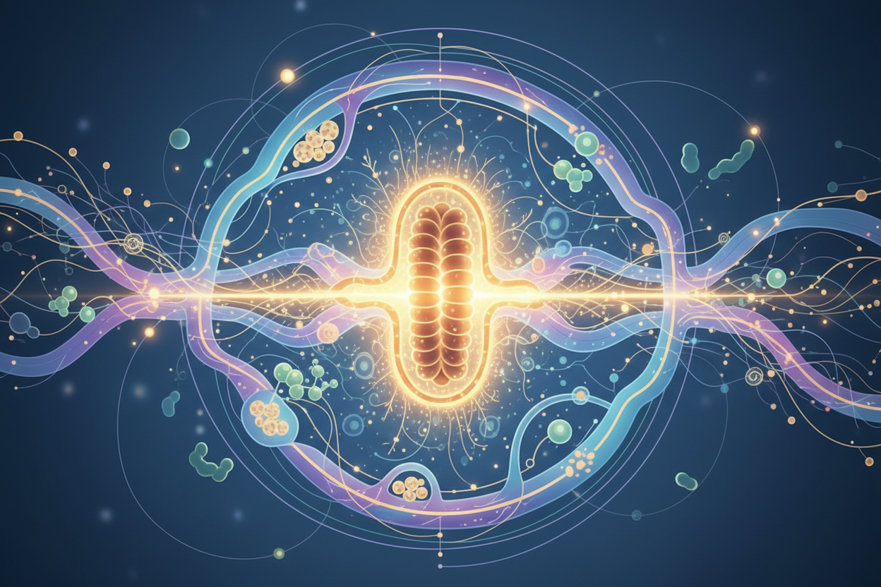 Mitochondria are more than energy producers.

They act as a central decision point inside the cell — influencing how energy is generated, how nutrients are used, and how signals are communicated throughout the body.

When mitochondria function well, systems align